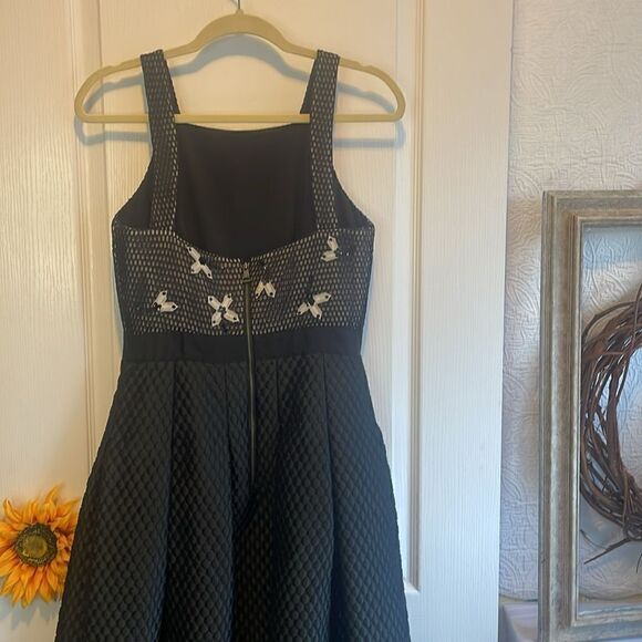 Noir Sachin & Babi Quilted Black Box Pleat Mesh Top Sequin Midi Dress Size 4 - Picture 9 of 16